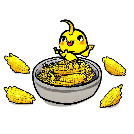 Cute And Mini Yellow Dinosaur While Eating Corn