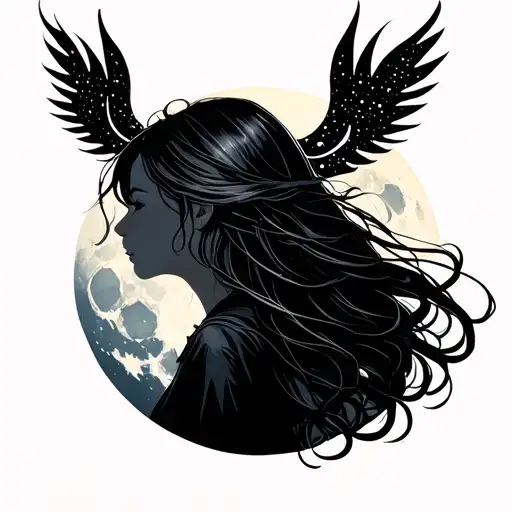 Profile Selene With Long Hair And The Moon In The Background
