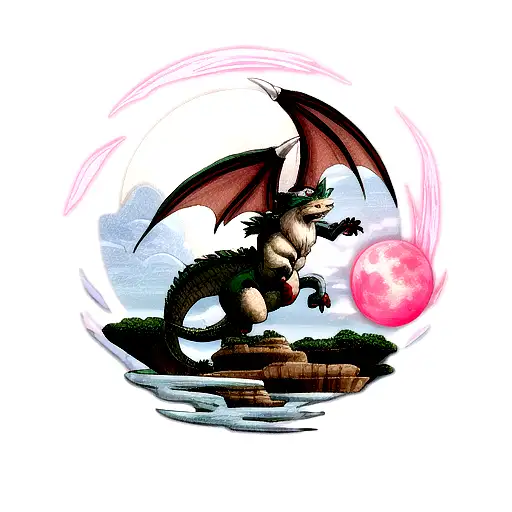 Dragon With A Moon Behind It