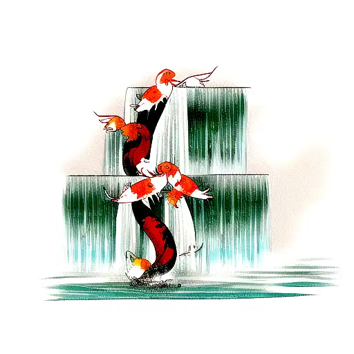 Koi Going Up A Waterfall