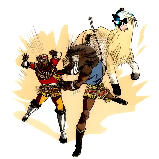 African Warrior Fighting A Lion