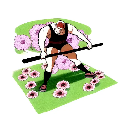 A Powerlifter Performing A Deadlift With A Background Of Japanese Flowers