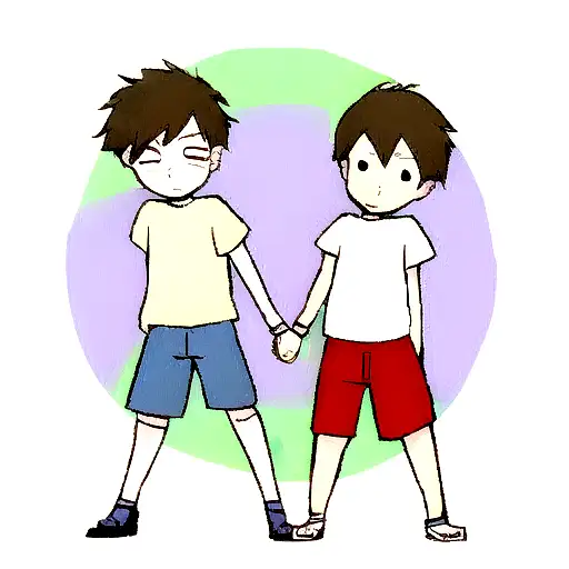 2 Boys One Older And One Younger Holding Hands Cartoon Style