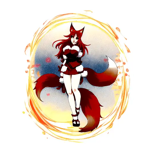 Mythical Red Fox With Nine Tails