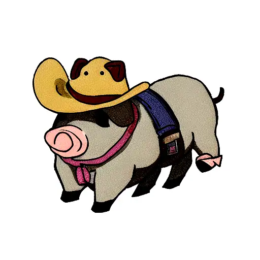 Cowboy Boots With Small Pig Wearing Cowboy Hat