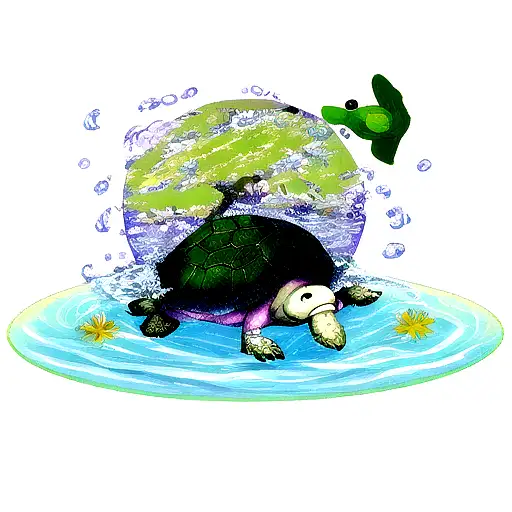 Turtle With Flower And Water