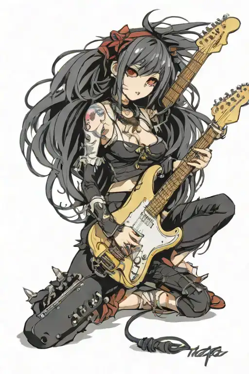 Gothic Anime Girl Playing Fender Stratocaster