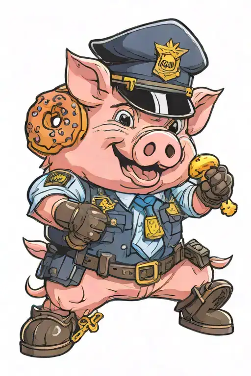 Pig Wearing A Police Uniform Eating A Donut