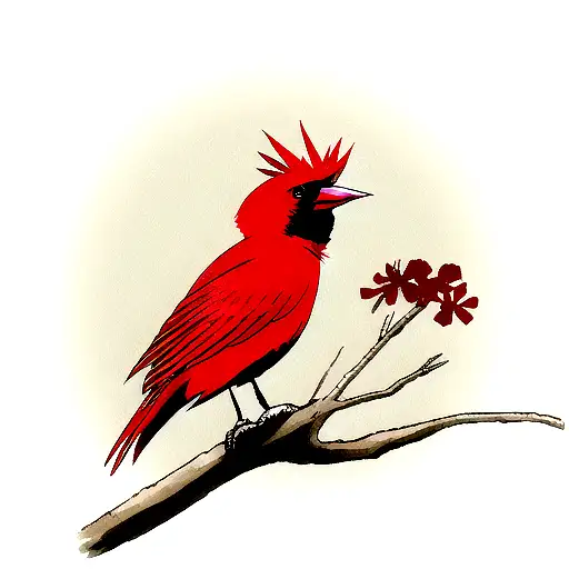 Red Cardinal Bird With A Scar On The Eye