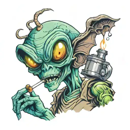 Little Realistic Alien Smoking Blund Wearing A Shirt