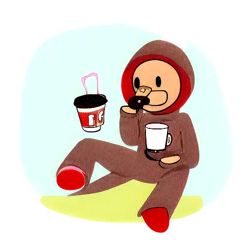 Sock Monkey Holding A Cup Of Chocolate Milk