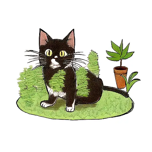 Anime Cat With Plant