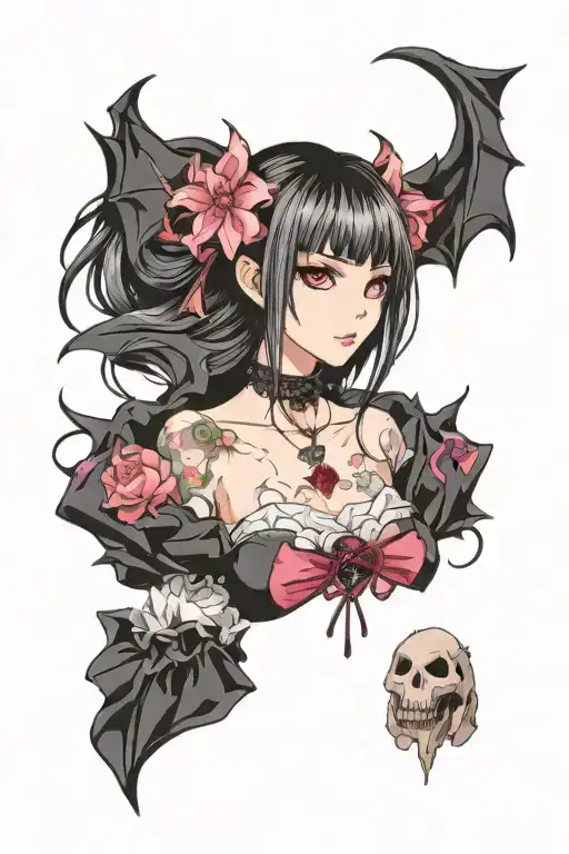 Vampire Anime Girl With Black And Pink Hair