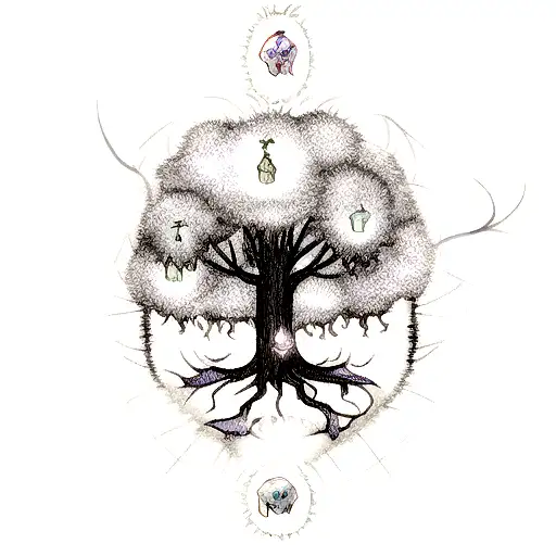 Yggdrasil With Glowing Fruits And Ghosts