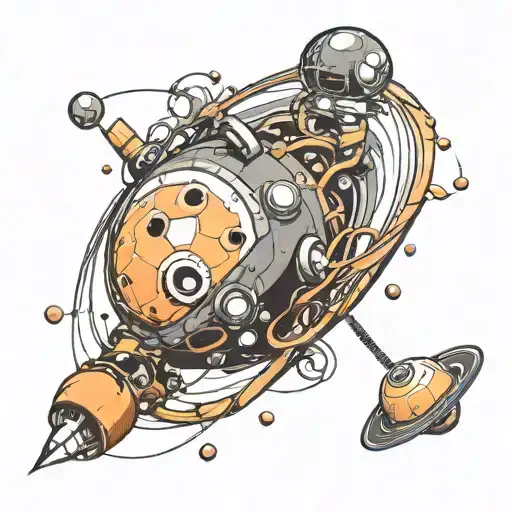 Abstract Ocotopus Dragging A Satellite Through Orbit