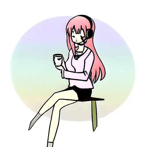 Anime Girl With Headphones Enjoying A Cup Of Coffee In A Serene Anti-stress Setting