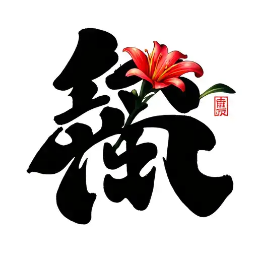 Love Kanji Sybol With Lily Very Aesthetic