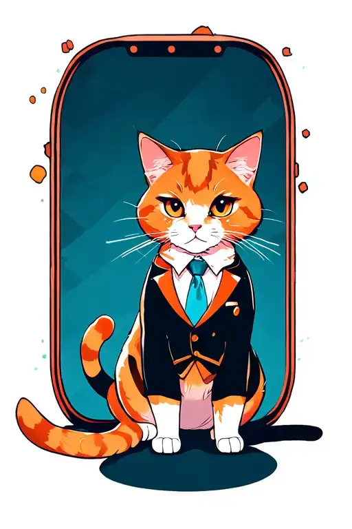 Orange Sassy Cat Sitting With A Tiny Suit