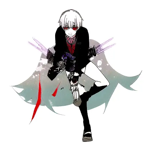 A New-school Tattoo Design Showcasing A Mashup Of Characters From Tokyo Ghoul And Sword Art Online