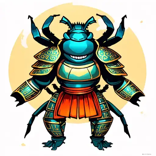 Happy Beetle Wearing Samurai Armor