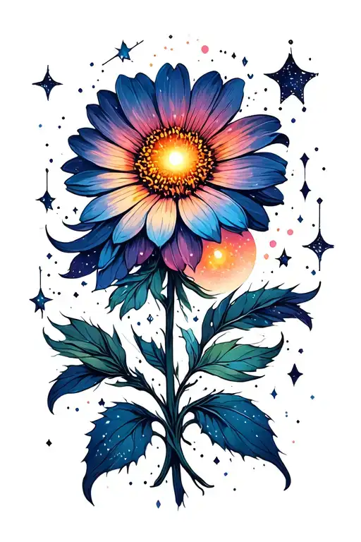 A Cosmic Cosmos Flower Blooming In Space With Stardust And Constellations