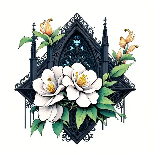 A Gardenia Blossom With Gothic Architecture In The Background