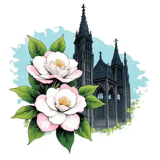 A Gardenia Blossom With Gothic Architecture In The Background