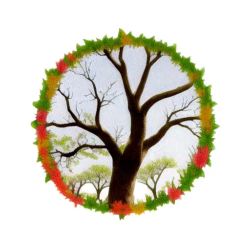 Tulips With Oak Tree Leaves