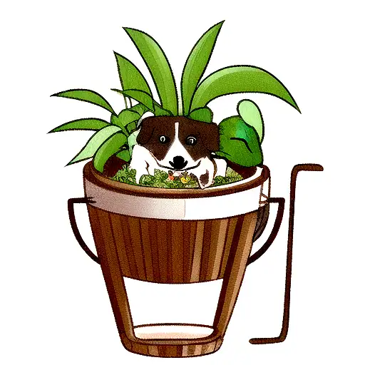 A Cider Bottle Pouring Into A Dog Bowl With A Houseplant Growing Out Of It
