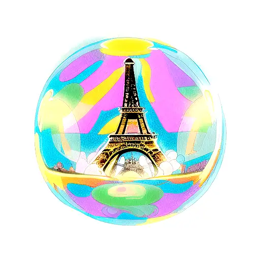A Psychedelic Bubble Of Soap With The Silhouette Of The Eiffel Tower