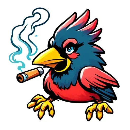 Cartoon Redbird Smoking A Joint