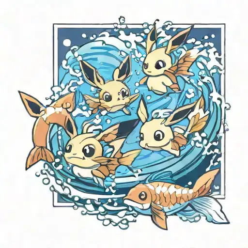 Eevee And Magikarp Jumping Out Of Water