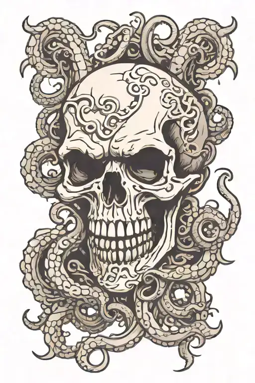 Skull With Octopus Tentacles Coming Out Of The Mouth