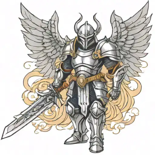 A Fantasy Knight With Metal Wings Holding A Sword
