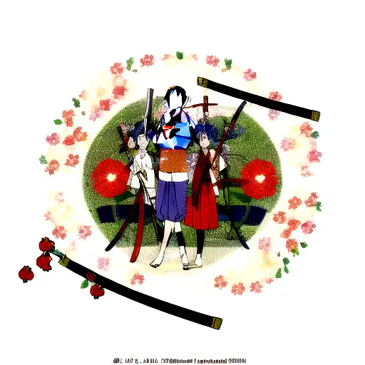 Three Flowers With A Japanese Sword