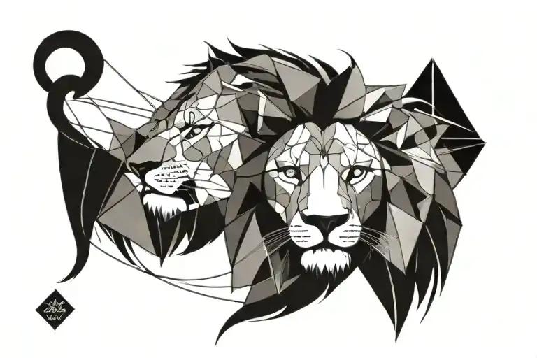 Arm Band Tattoo With Realistic Lion Face And Surrounded By Geometric Shape All Over Band