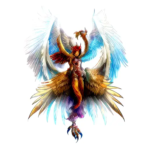 A Hyperrealistic Tattoo Of A Phoenix Griffin With Stunning Feather Textures And Lifelike Details