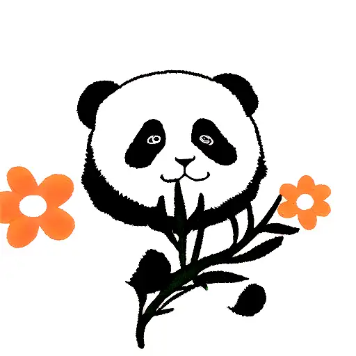Panda Holding A Long Flower