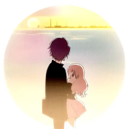 Moon And Sunset And City Lights Couple