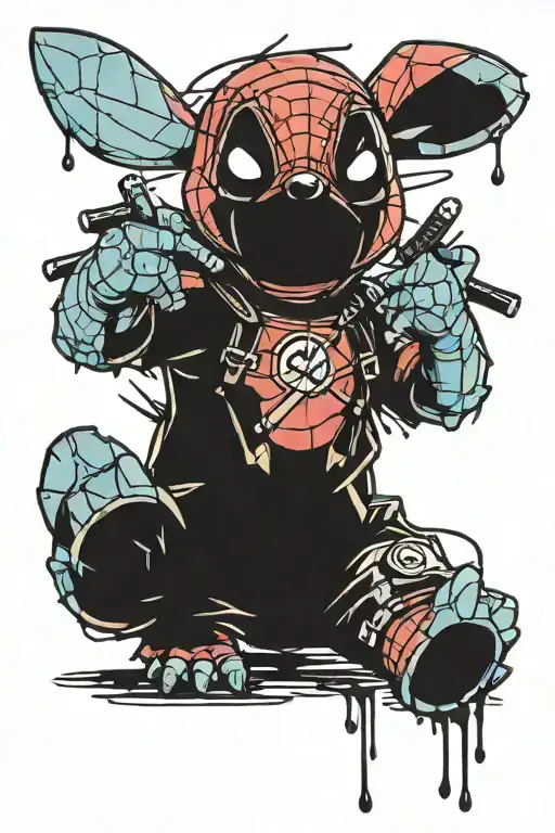 Stitch Dressed As Deadpool Full Color
