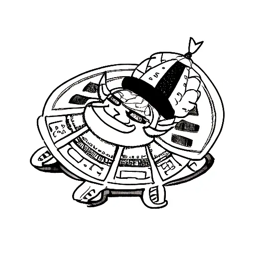 A Dotwork Scorpion Surrounded By Aztec Symbols And A Taxi Driver's Hat On Top