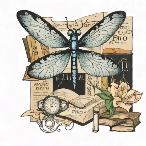 Classic Book Titles And A Dragonfly Hovering