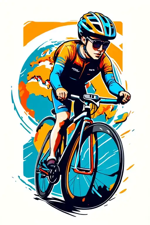 The Motif Of A Cyclist Traveling The World