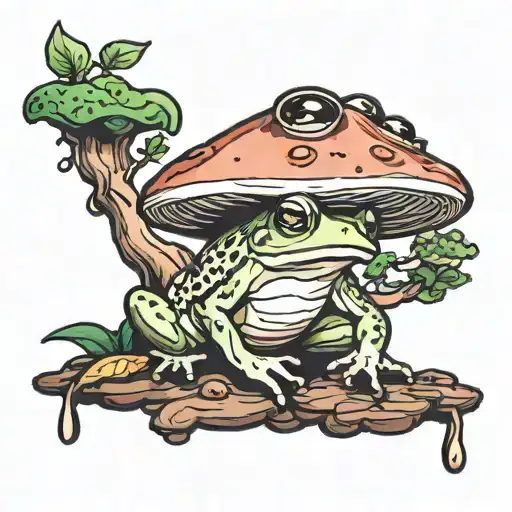 Anime Frog Under A Mushroom
