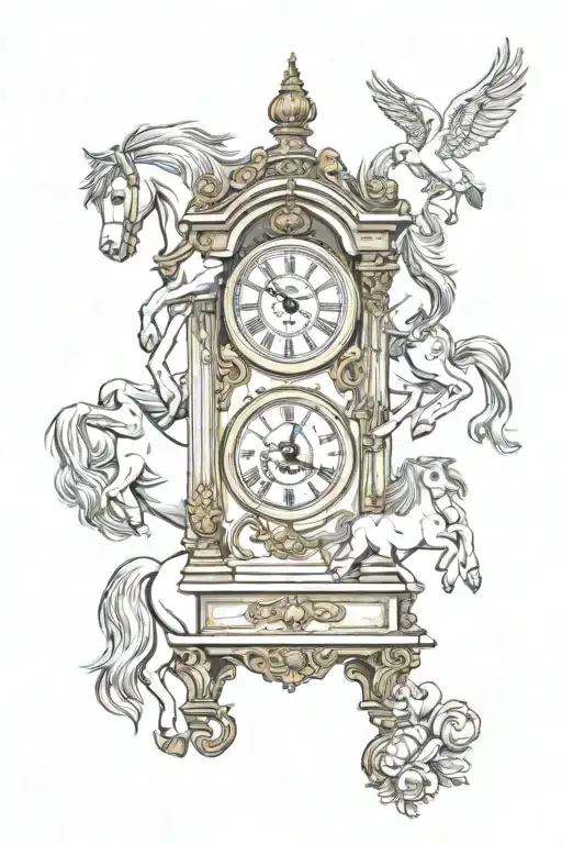 A Grandfather Clock With Horses As The Chimes