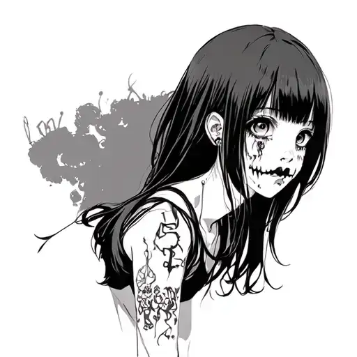 Black And White Anime Girl Character Horror Gothic Junji Ito Style