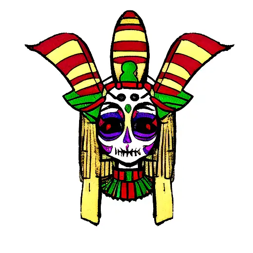 An Egyptian Pharaoh Adorned With Dia De Los Muertos Face Paint