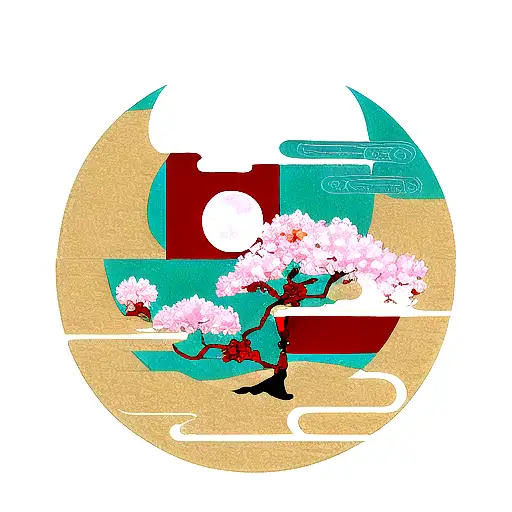 Japanese Flower On Moon