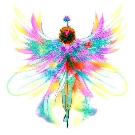 Phoenix With Flowers That Matches And Some Kind Of Ethereal Designs For Back