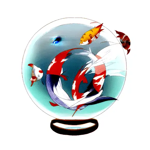 Saturn With Gaint Koi Swimming In Space